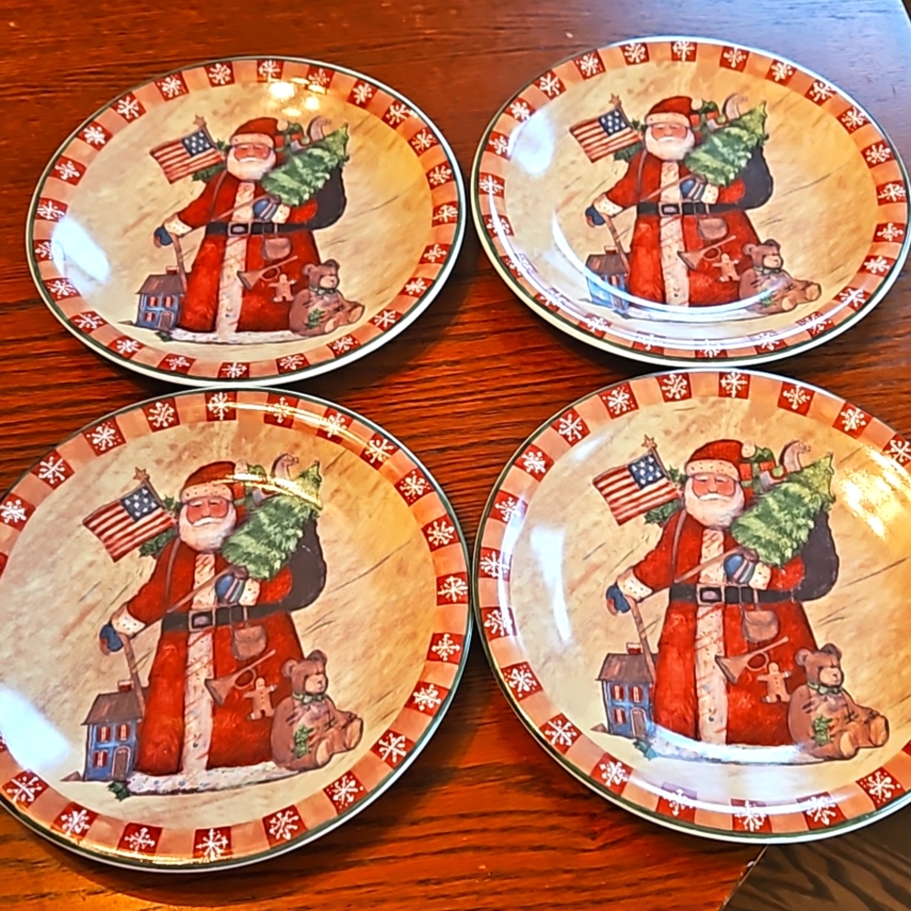 Set of 4 dessert plates Country Santa